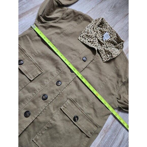 Peyton Jensen Safari Utility Jacket Green Leopard Trim Button Up Sz M EUC - Picture 6 of 9